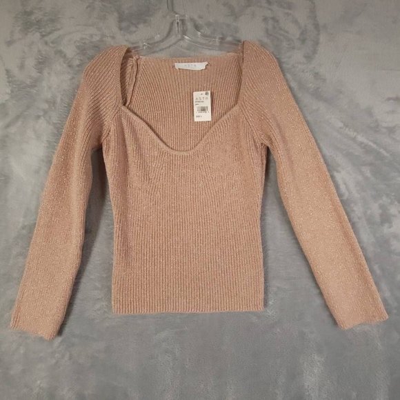 Astr The Label Womens Sweater Pullover Pink Long Sleeve Sweetheart Neck L - Picture 1 of 8